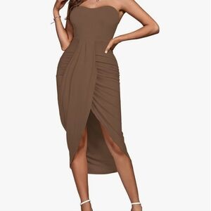 *Umenlele Women's Strapless Ruched High Waist Wrap Split Asymmetrical Beach Maxi